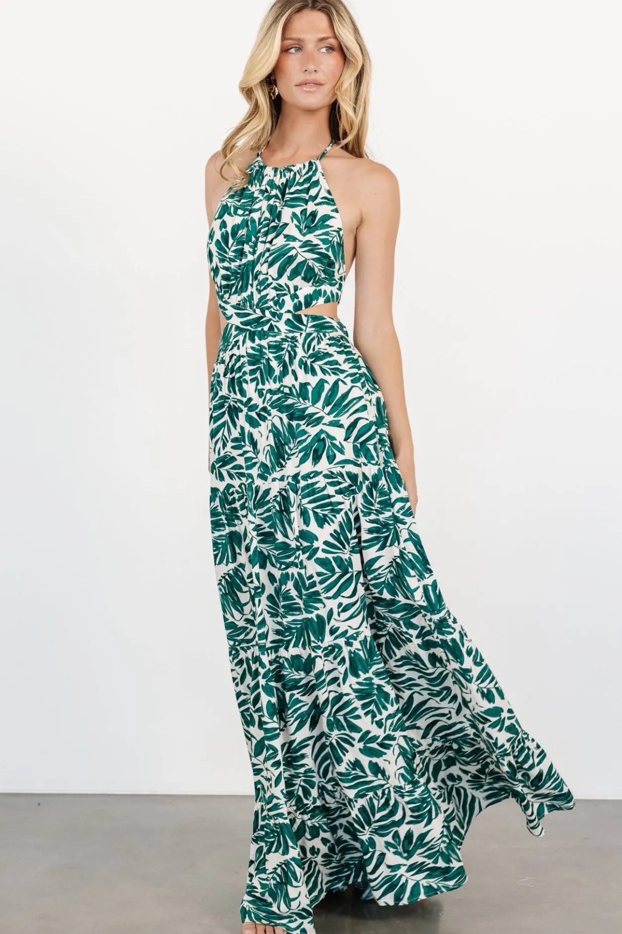 New Baltic Born Brett Halter Maxi Dress | Palm Green Print PalmGreenPrint