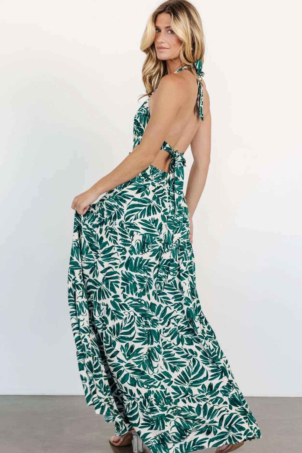 New Baltic Born Brett Halter Maxi Dress | Palm Green Print PalmGreenPrint