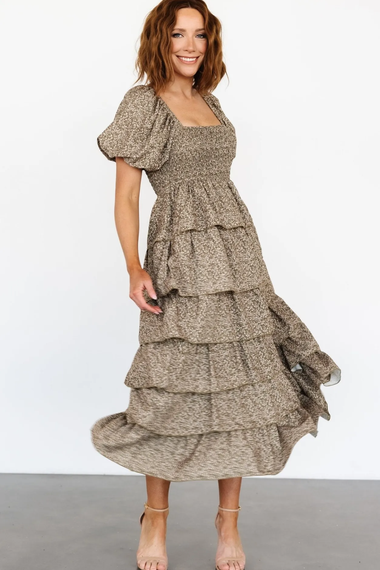 Outlet Baltic Born Bromley Tiered Dress | Olive Print OlivePrint