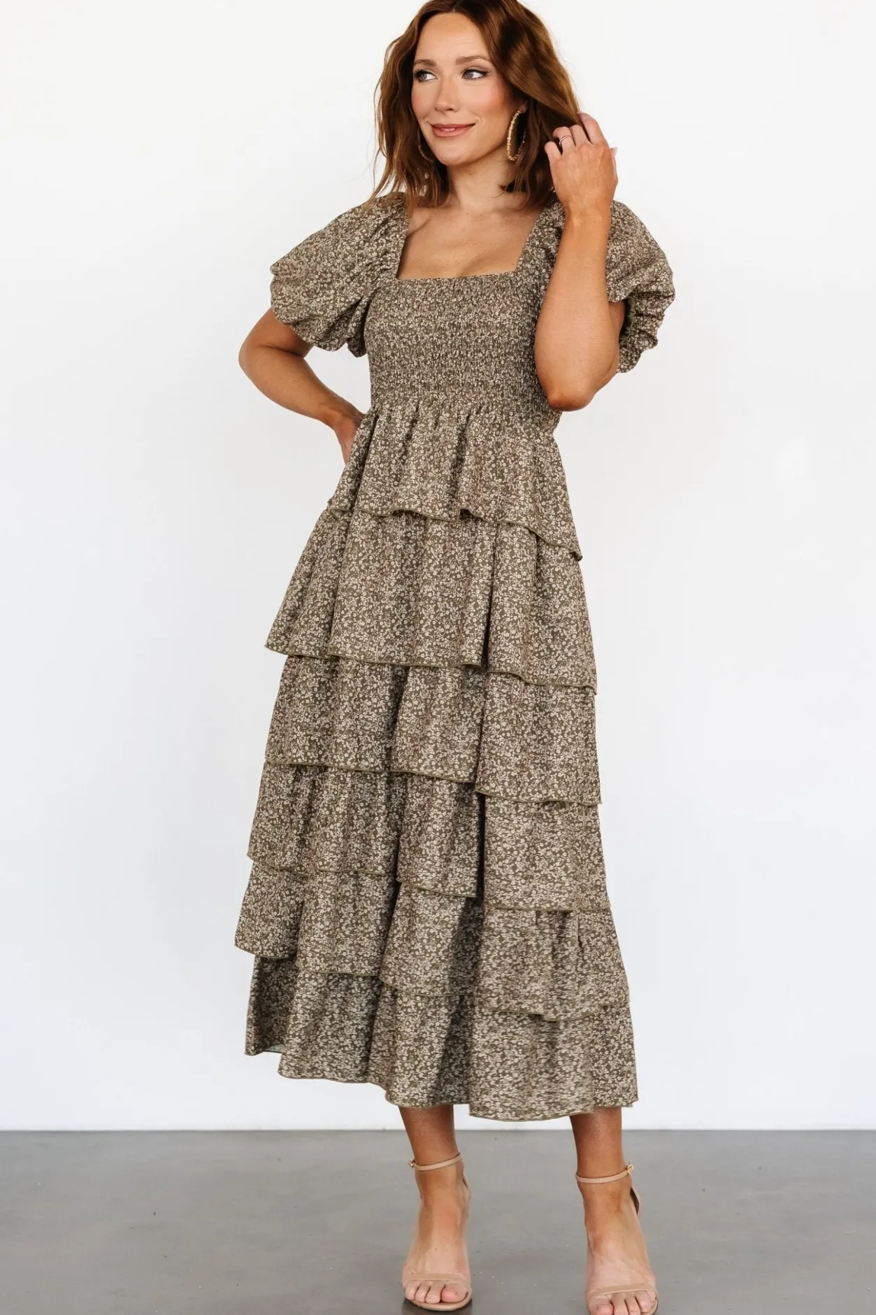 Outlet Baltic Born Bromley Tiered Dress | Olive Print OlivePrint
