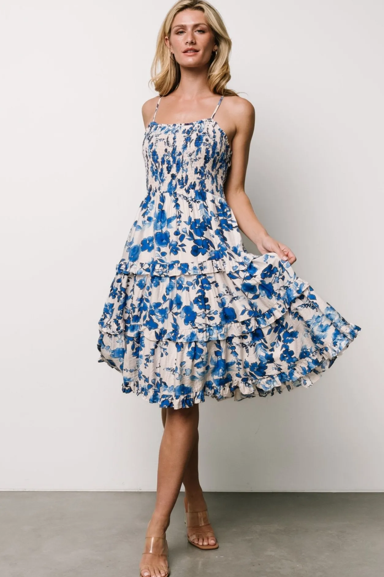 Discount Baltic Born Calina Midi Dress | Ivory + Blue Floral Ivory+BlueFloral