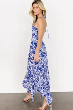 New Baltic Born Camila Halter Maxi Dress | Blue + Ivory Blue+Ivory
