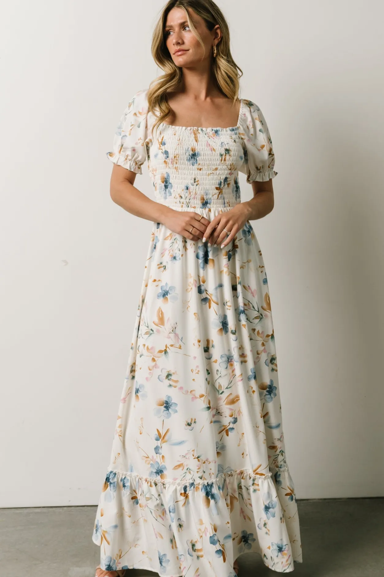 Clearance Baltic Born Capri Smocked Maxi Dress | White Multi Print WhiteMultiPrint