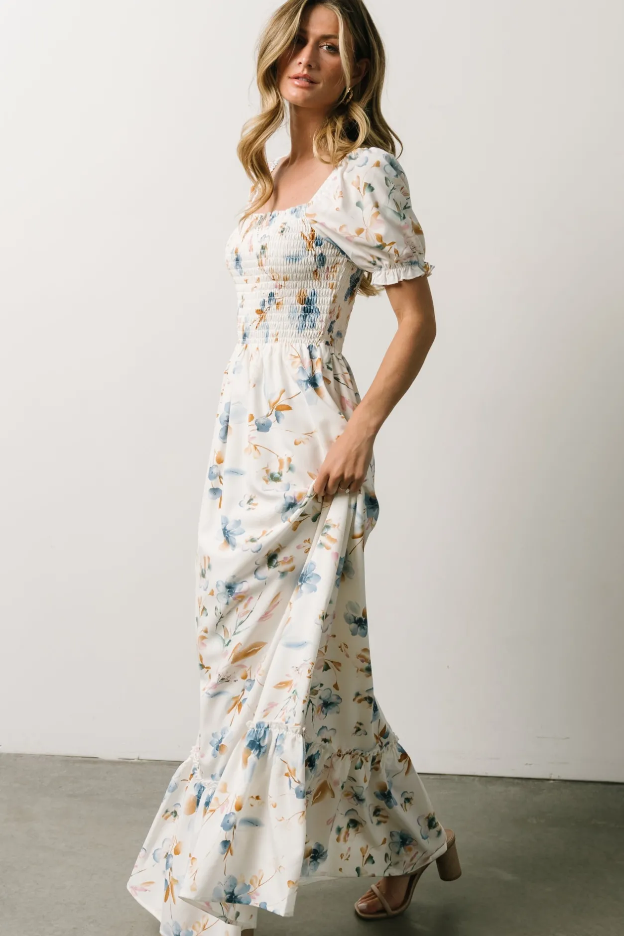 Clearance Baltic Born Capri Smocked Maxi Dress | White Multi Print WhiteMultiPrint