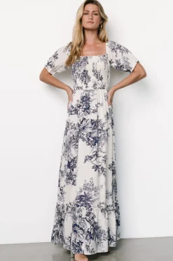 Discount Baltic Born Capri Smocked Maxi Dress | Ivory + Blue Floral Ivory+BlueFloral