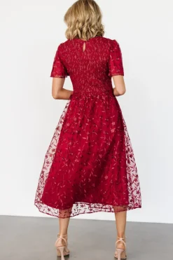 Hot Baltic Born Cara Embroidered Midi Dress | Ruby