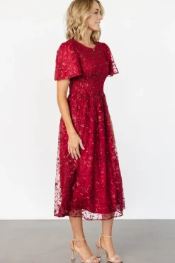 Hot Baltic Born Cara Embroidered Midi Dress | Ruby