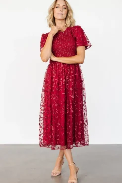 Hot Baltic Born Cara Embroidered Midi Dress | Ruby