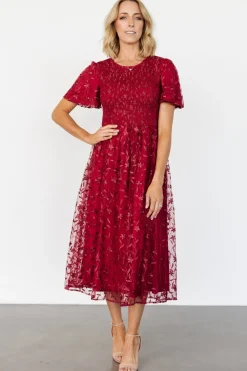 Hot Baltic Born Cara Embroidered Midi Dress | Ruby