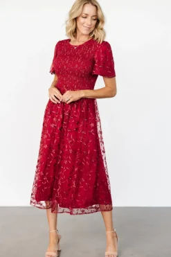 Hot Baltic Born Cara Embroidered Midi Dress | Ruby