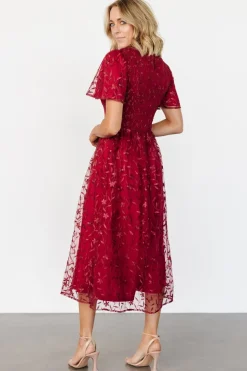 Hot Baltic Born Cara Embroidered Midi Dress | Ruby