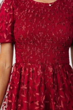 Hot Baltic Born Cara Embroidered Midi Dress | Ruby