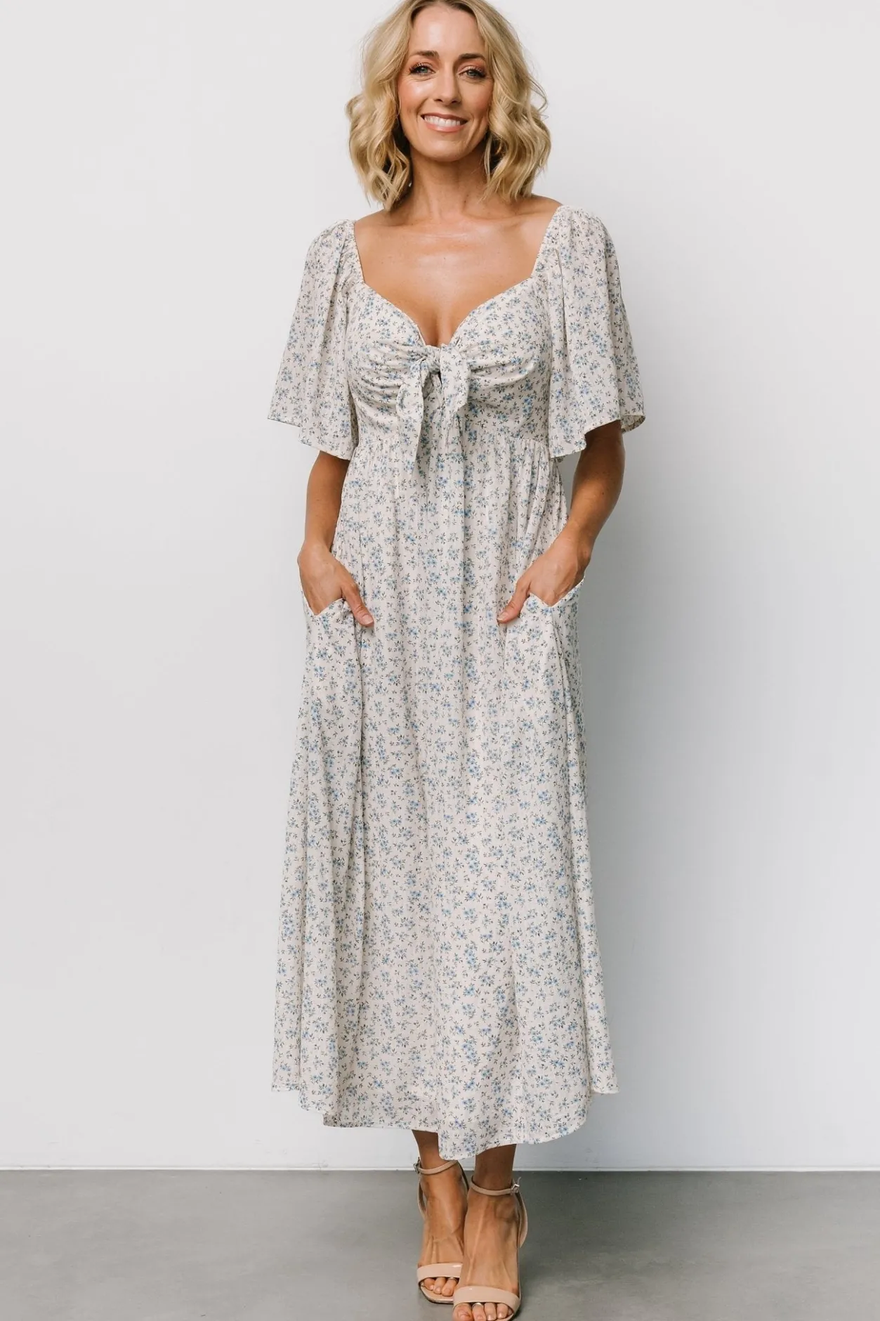 New Baltic Born Carah Tie Dress | Off White + Blue Floral OffWhite+BlueFloral