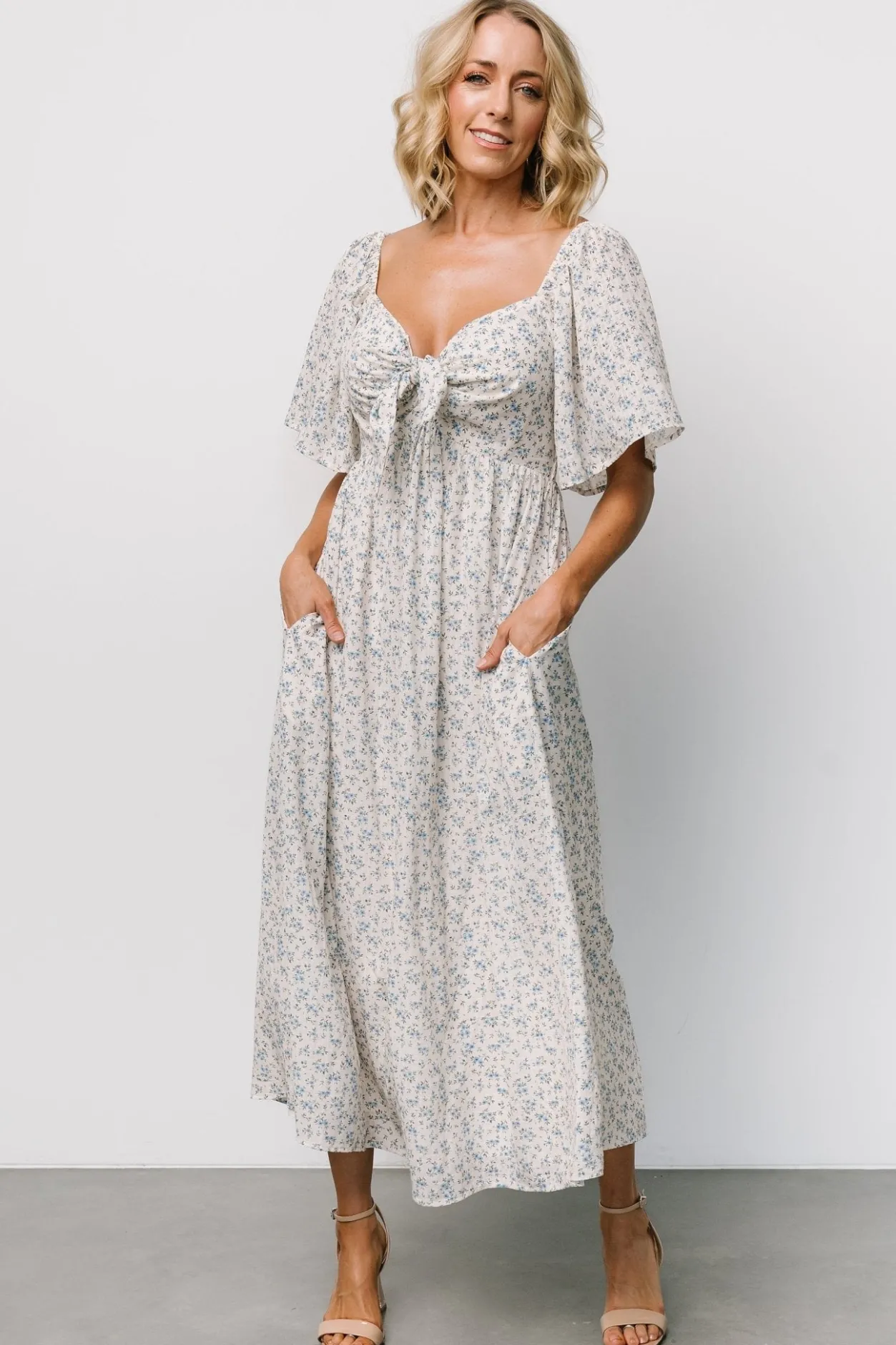 New Baltic Born Carah Tie Dress | Off White + Blue Floral OffWhite+BlueFloral
