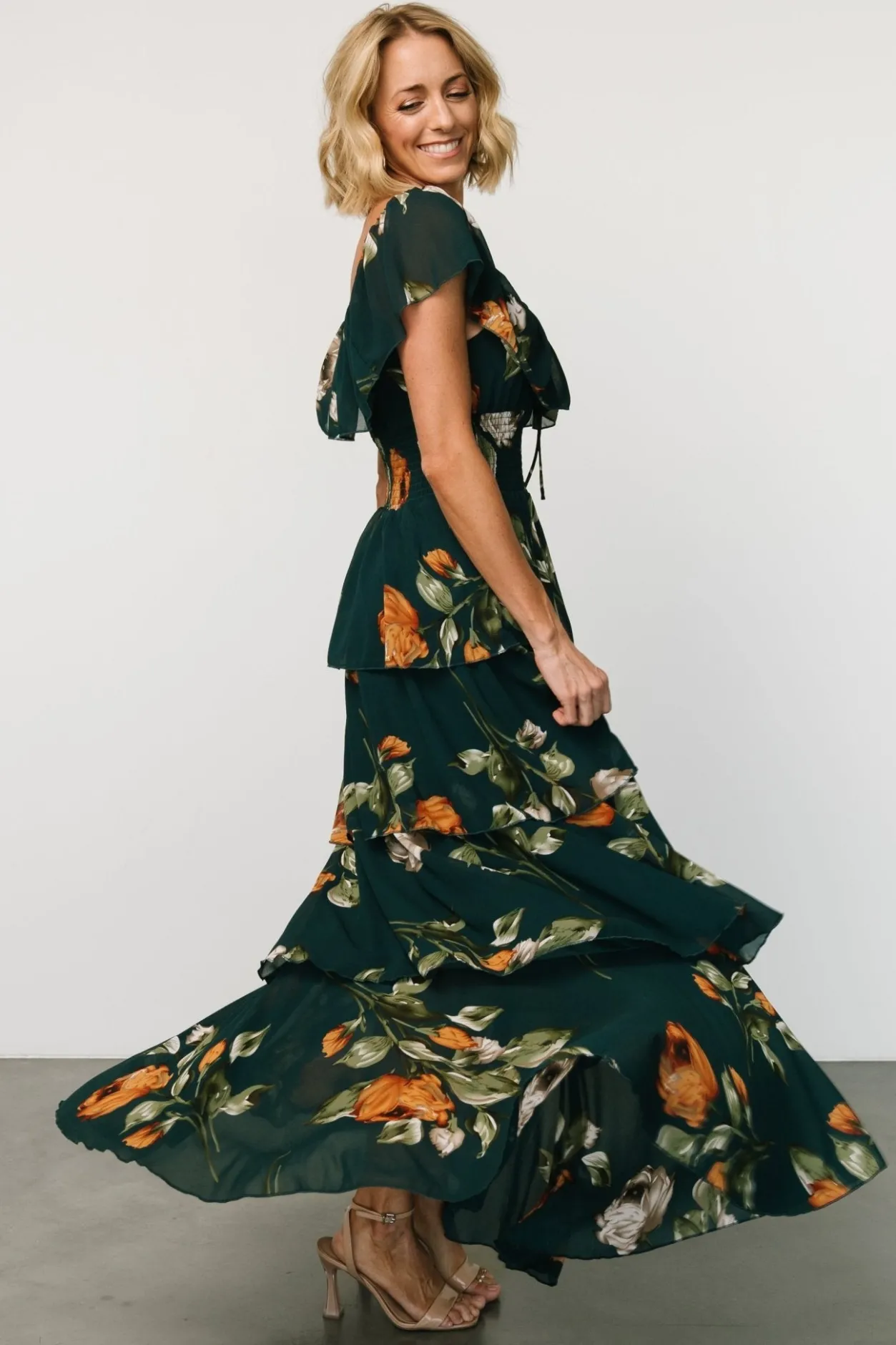 Online Baltic Born Carina Off Shoulder Maxi Dress | Deep Topaz Floral DeepTopazFloral