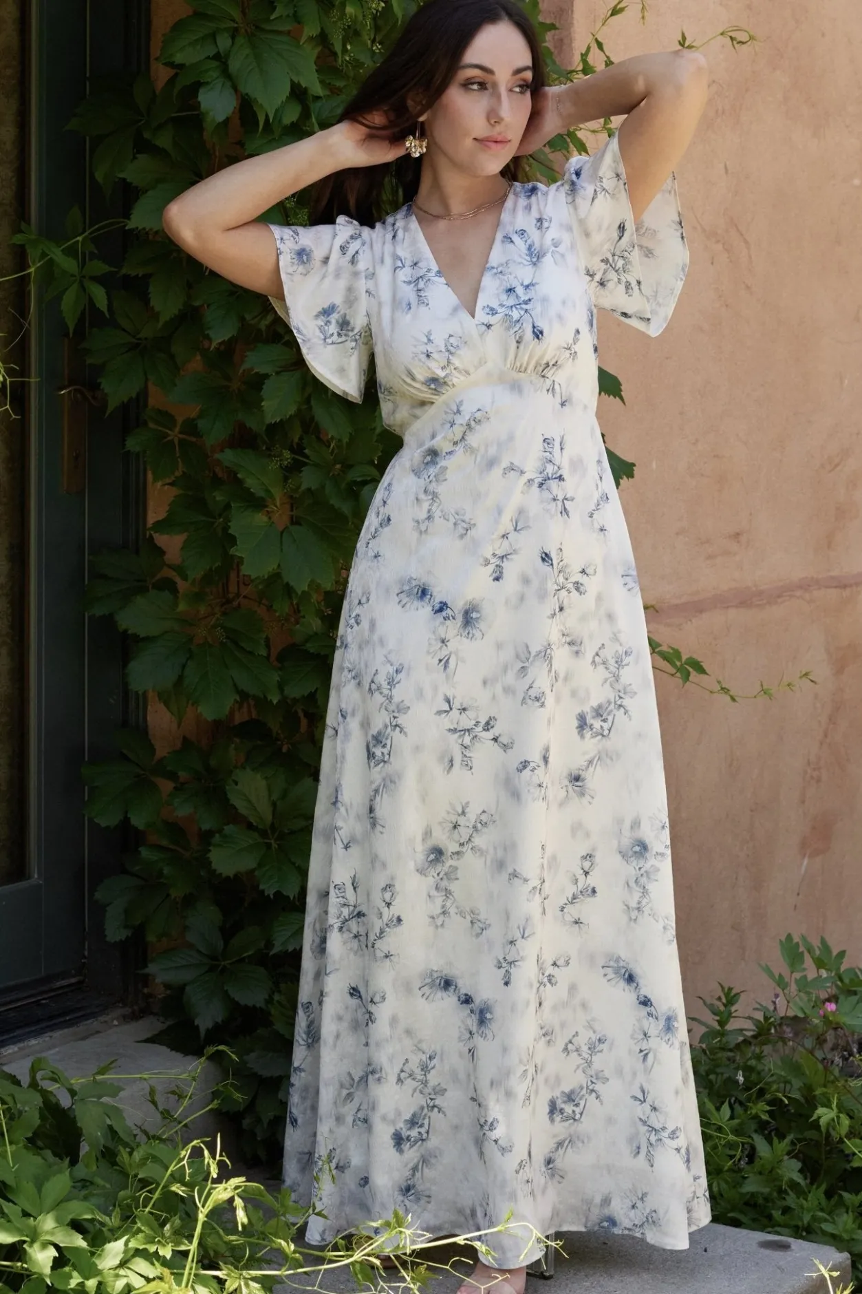 Discount Baltic Born Carmen Maxi Dress | Off White + Blue Floral OffWhite+BlueFloral