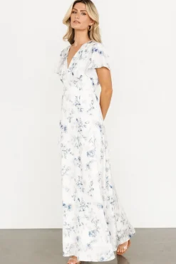 Discount Baltic Born Carmen Maxi Dress | Off White + Blue Floral OffWhite+BlueFloral