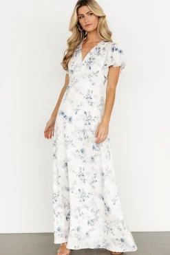 Discount Baltic Born Carmen Maxi Dress | Off White + Blue Floral OffWhite+BlueFloral