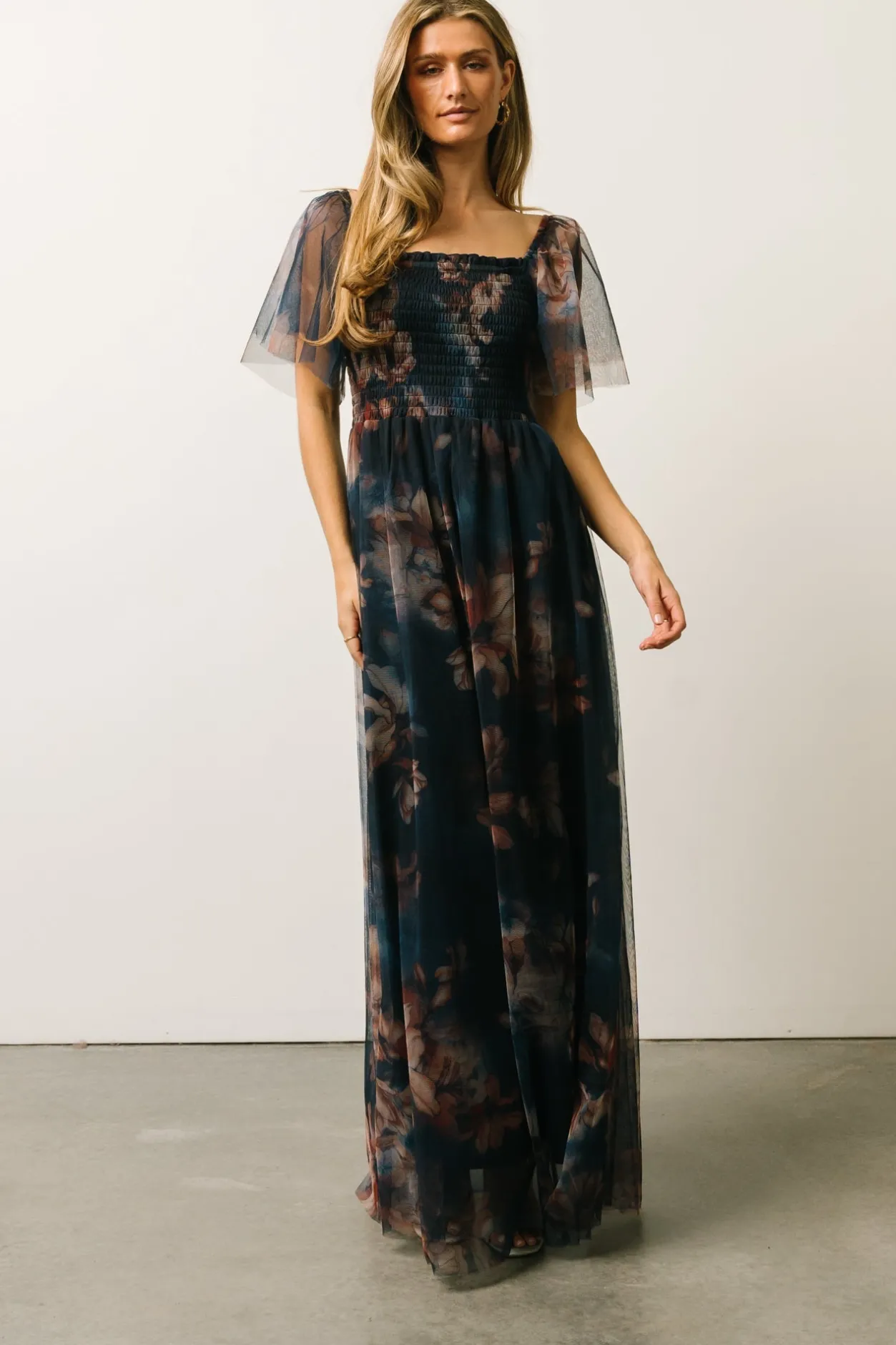Best Baltic Born Cassandra Tulle Maxi Dress | Dark Blue Floral DarkBlueFloral