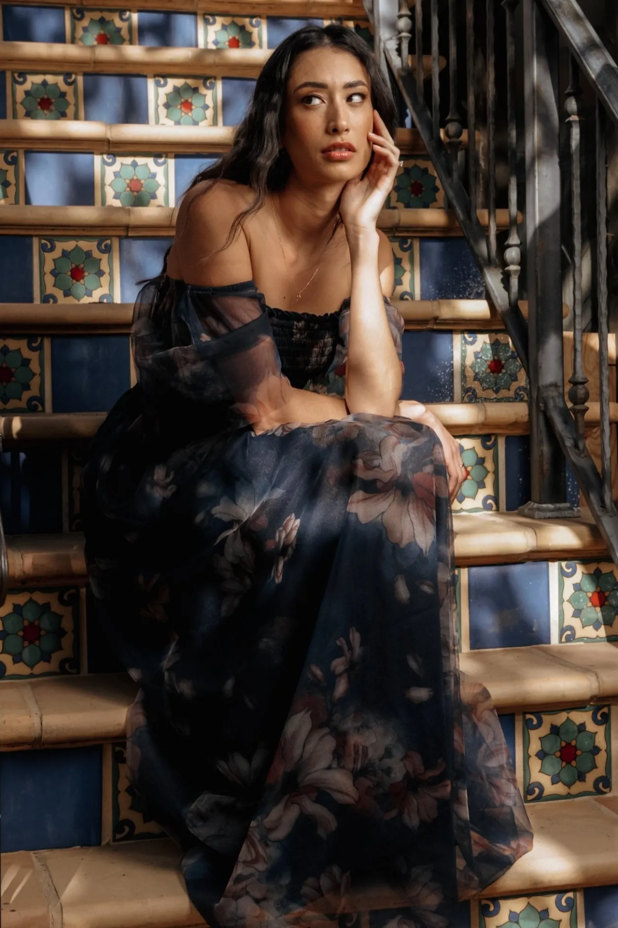 Best Baltic Born Cassandra Tulle Maxi Dress | Dark Blue Floral DarkBlueFloral