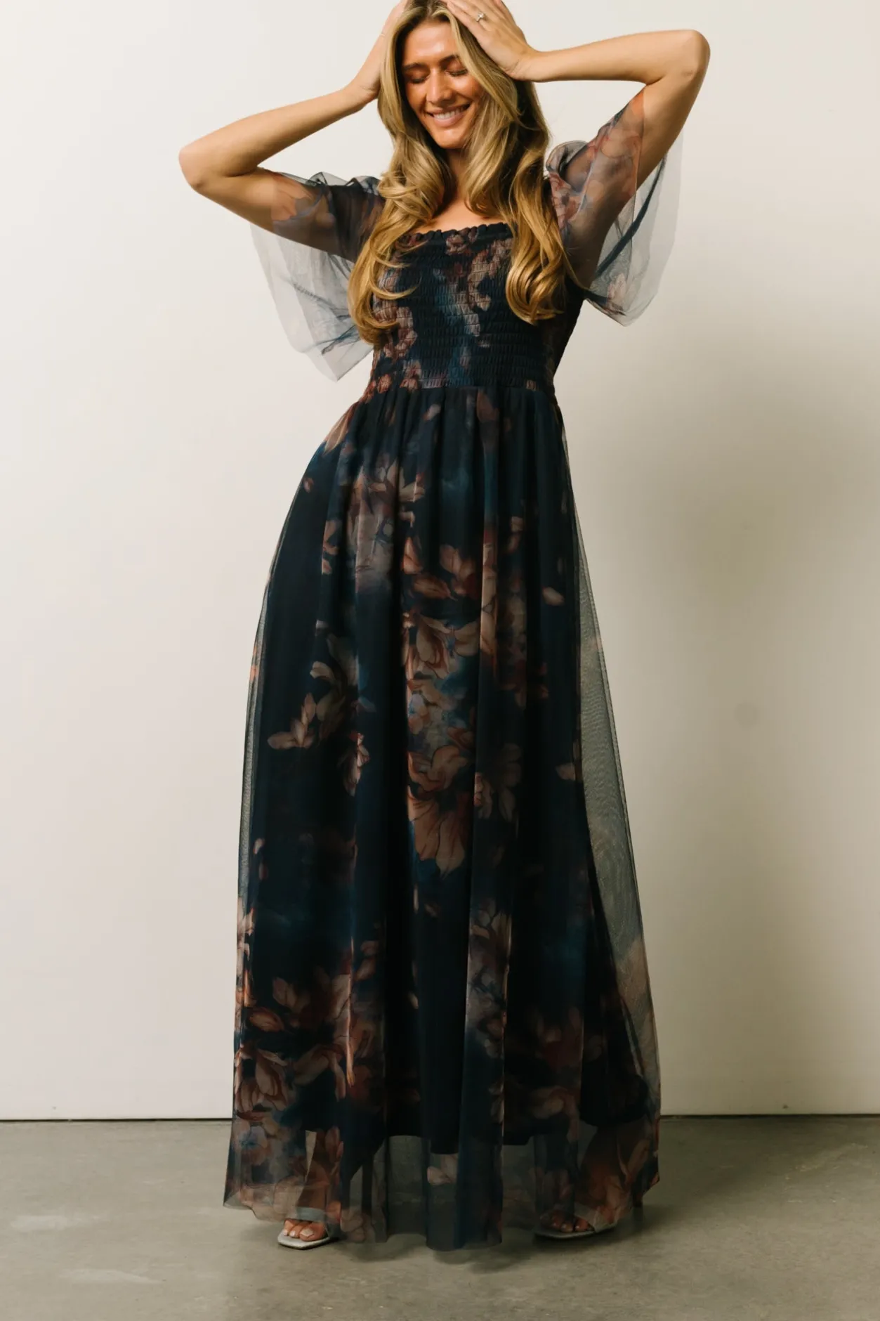 Best Baltic Born Cassandra Tulle Maxi Dress | Dark Blue Floral DarkBlueFloral