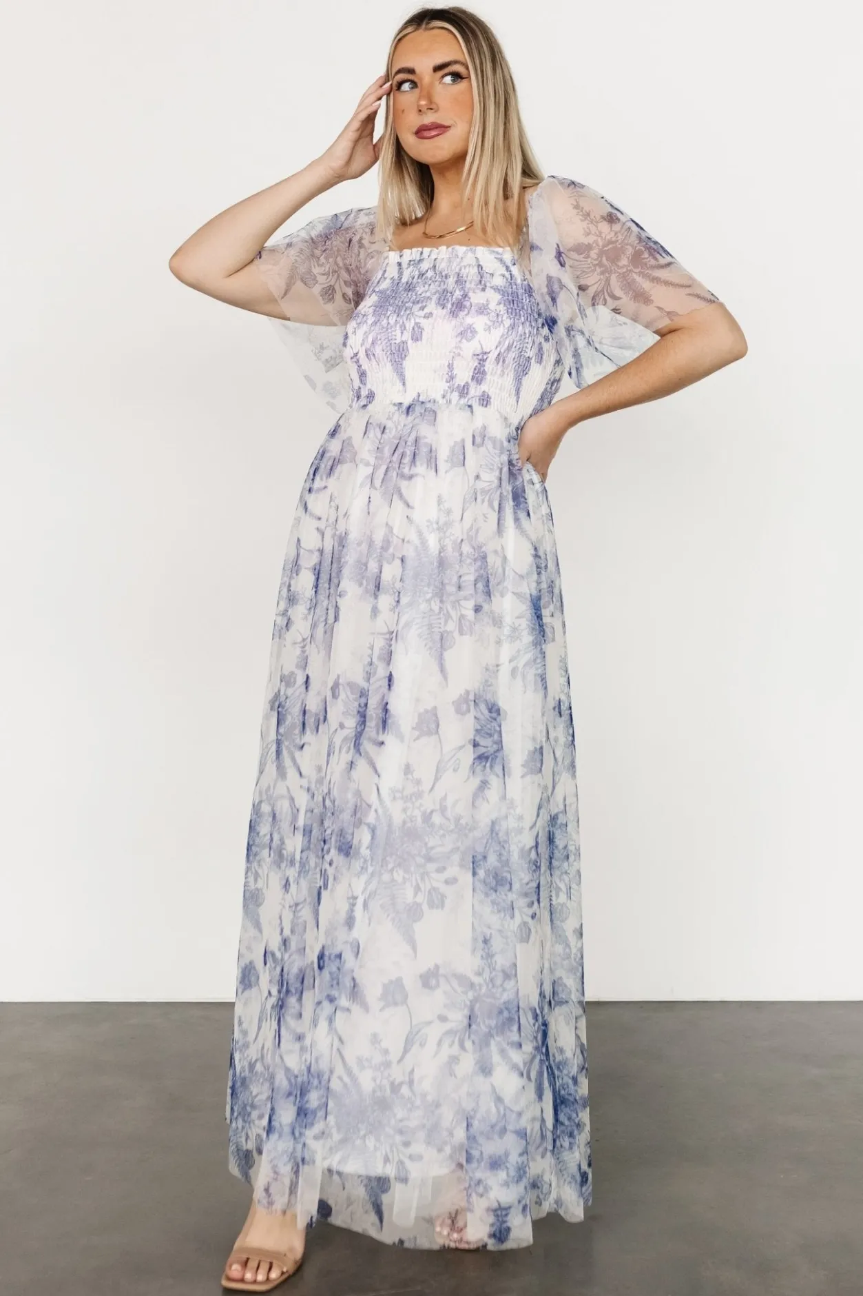 Online Baltic Born Cassandra Tulle Maxi Dress | Blue + White Floral Blue+WhiteFloral