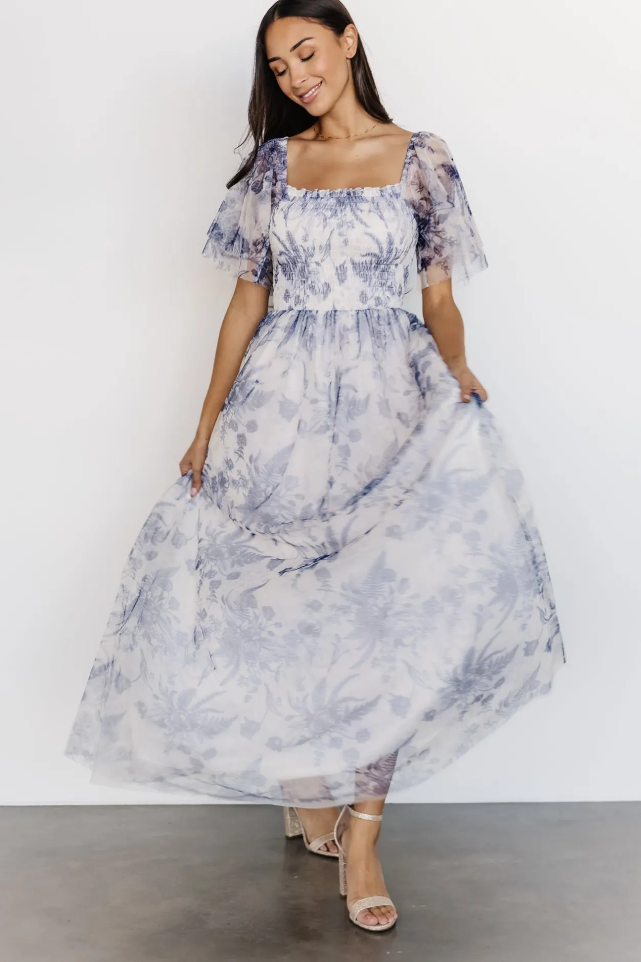 Online Baltic Born Cassandra Tulle Maxi Dress | Blue + White Floral Blue+WhiteFloral