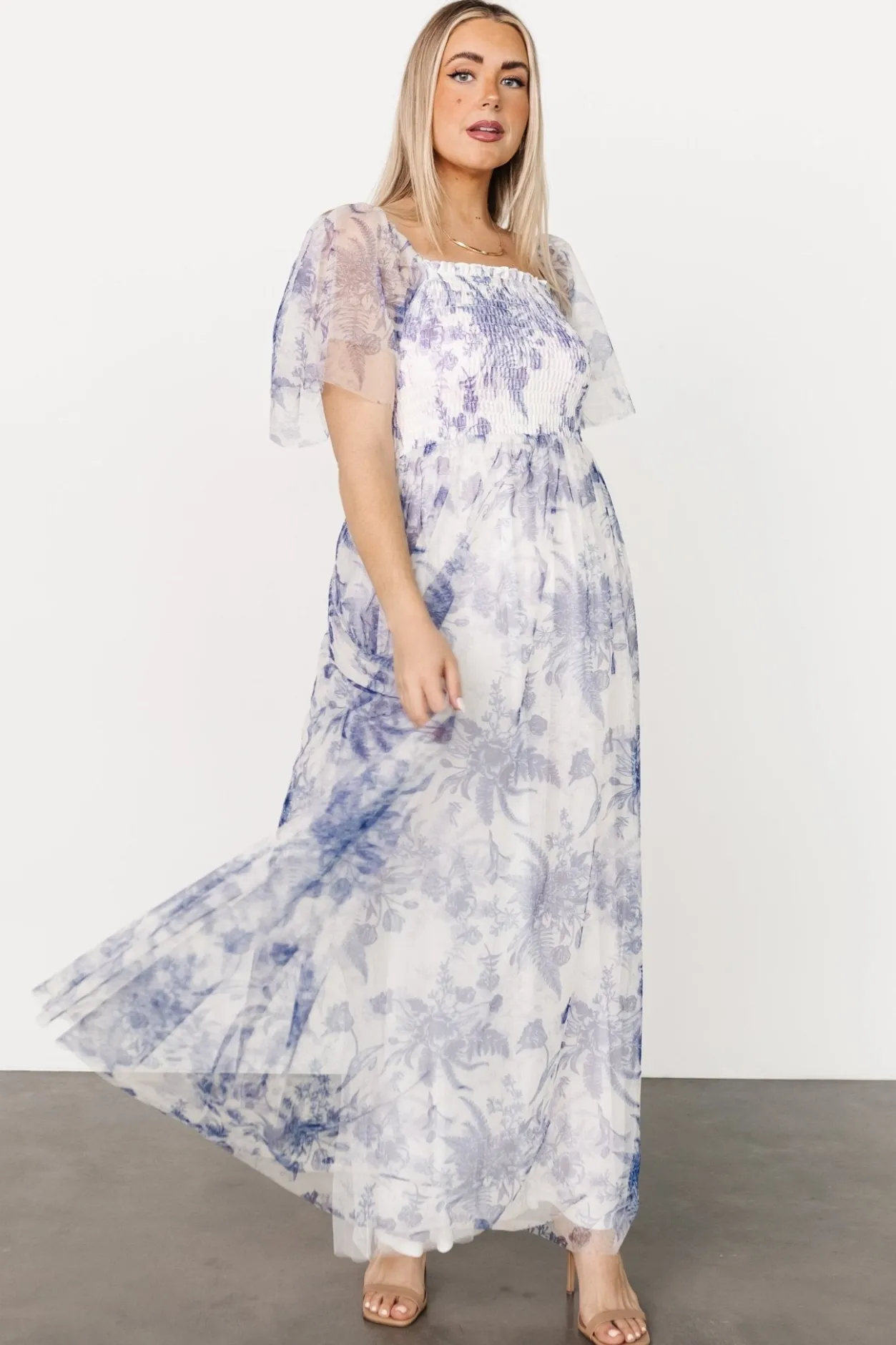 Online Baltic Born Cassandra Tulle Maxi Dress | Blue + White Floral Blue+WhiteFloral
