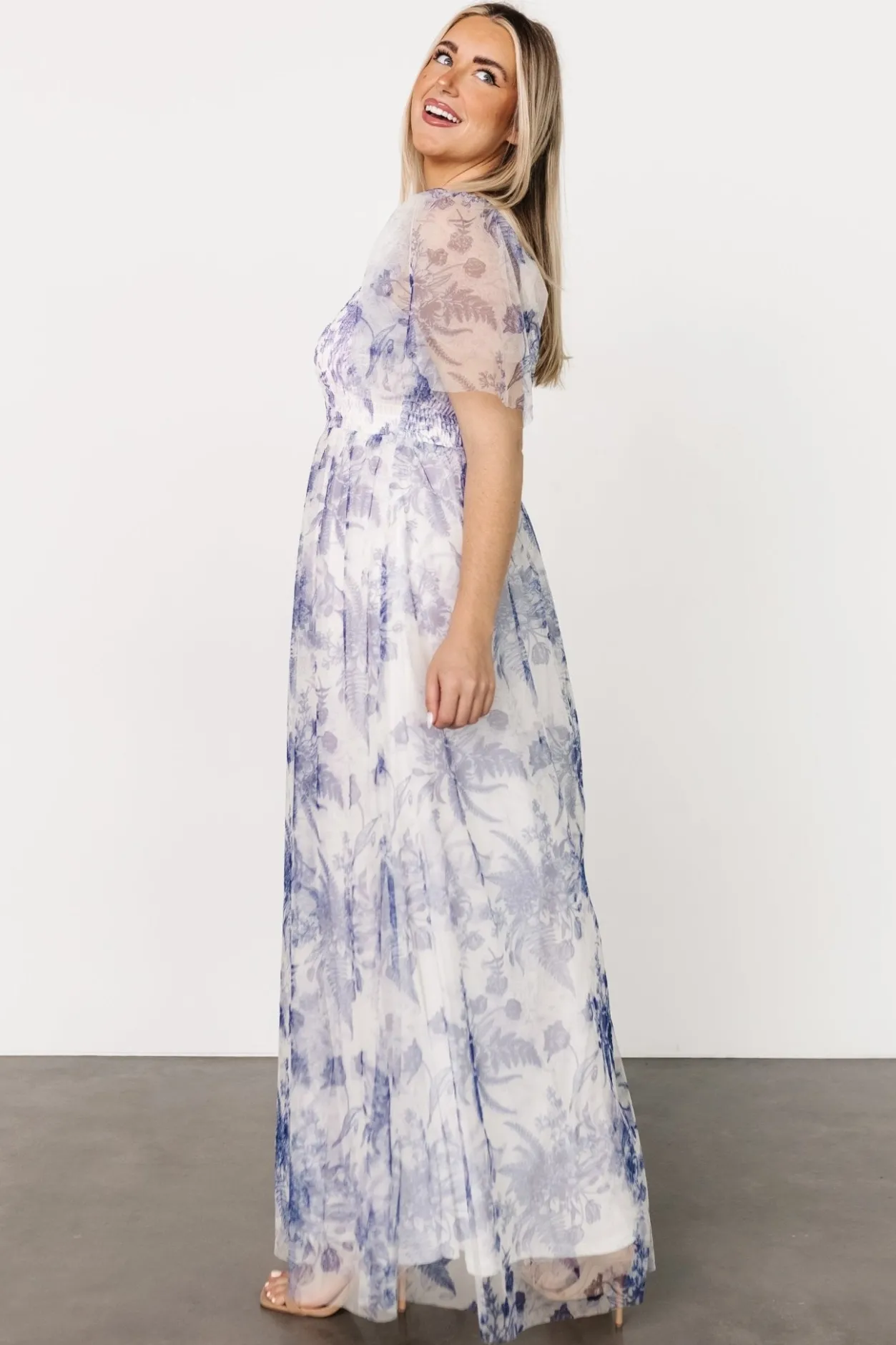 Online Baltic Born Cassandra Tulle Maxi Dress | Blue + White Floral Blue+WhiteFloral