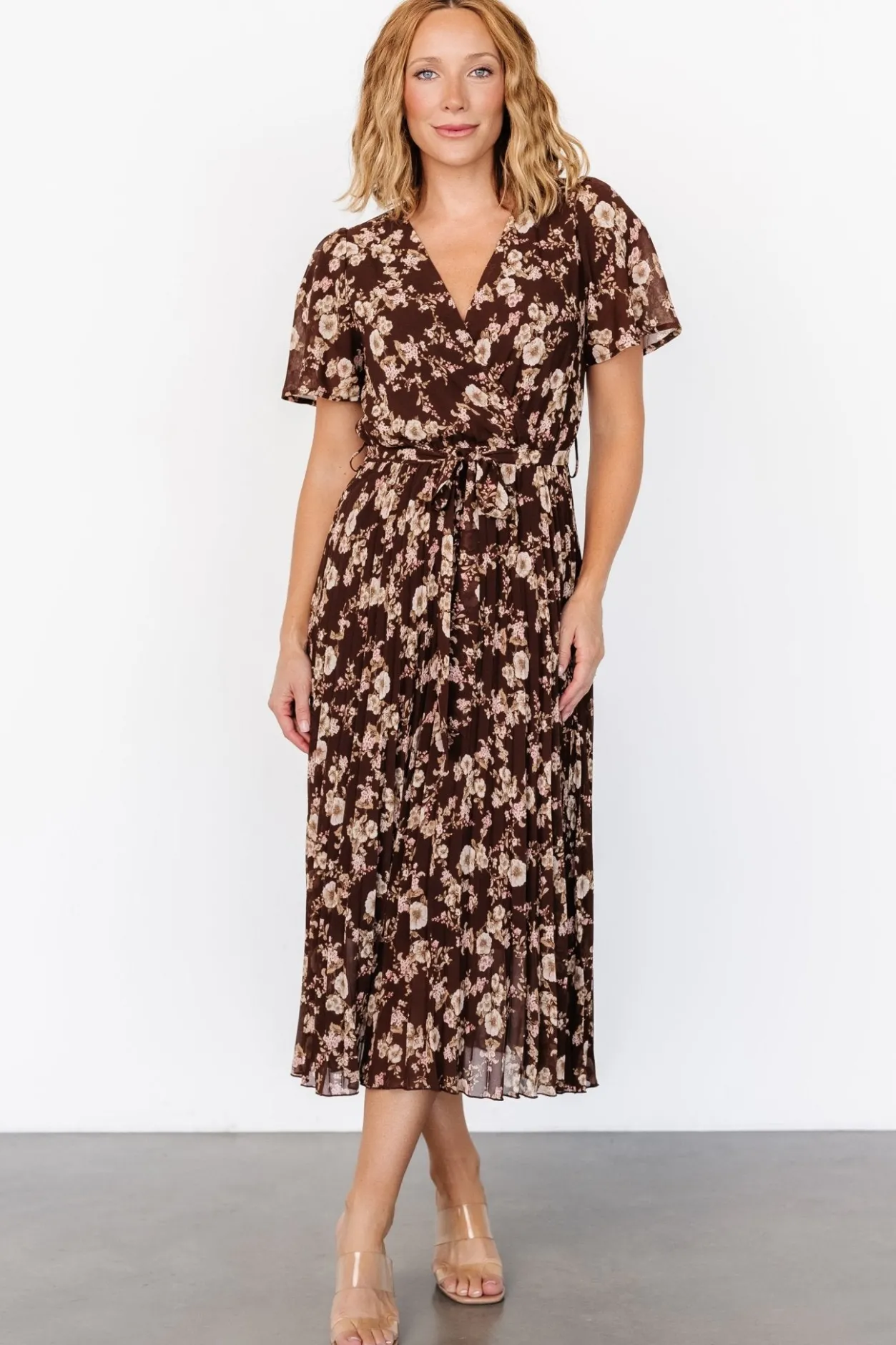 Sale Baltic Born Cassidy Pleated Midi Dress | Brown Floral BrownFloral