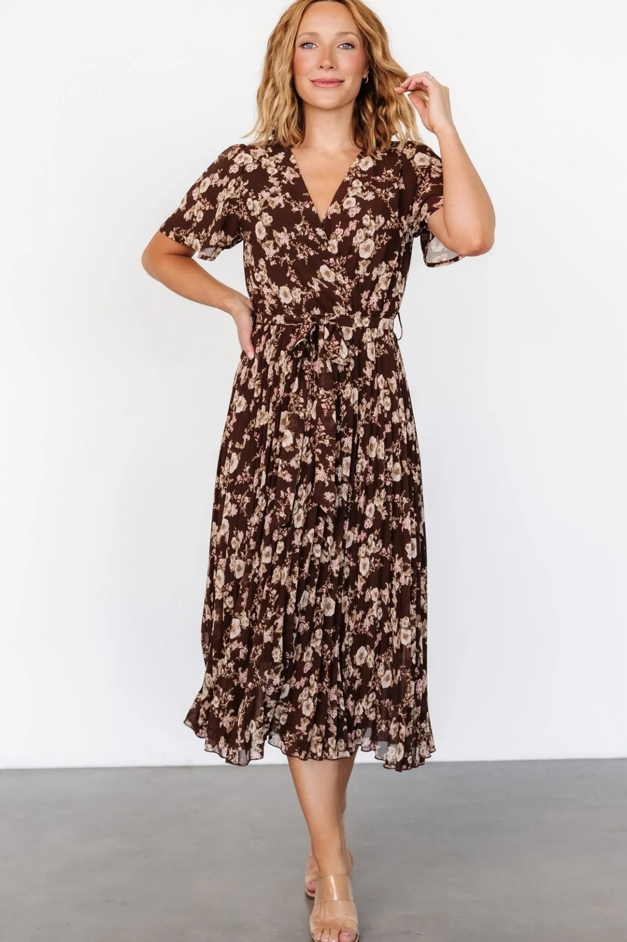 Sale Baltic Born Cassidy Pleated Midi Dress | Brown Floral BrownFloral
