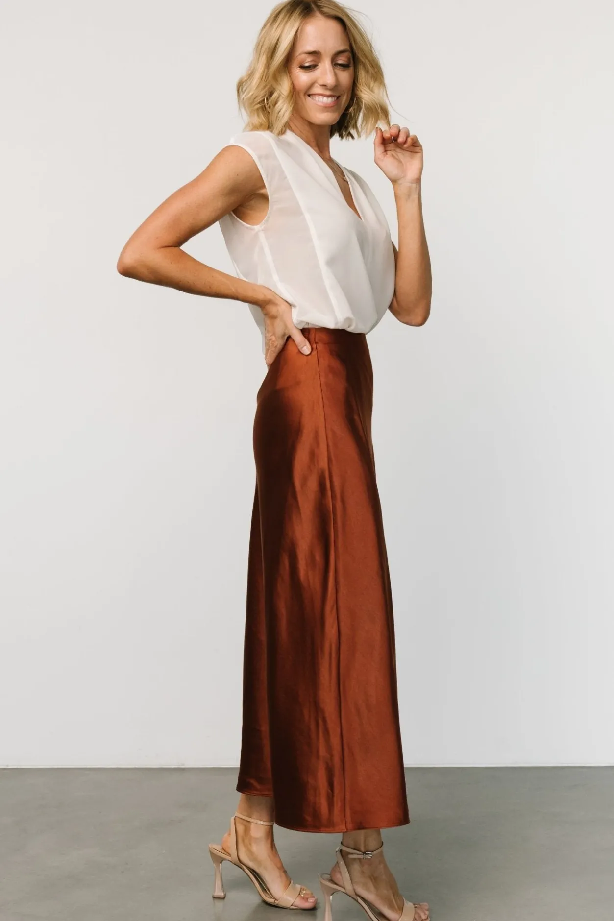 Hot Baltic Born Celeste Satin Midi Skirt | Spice