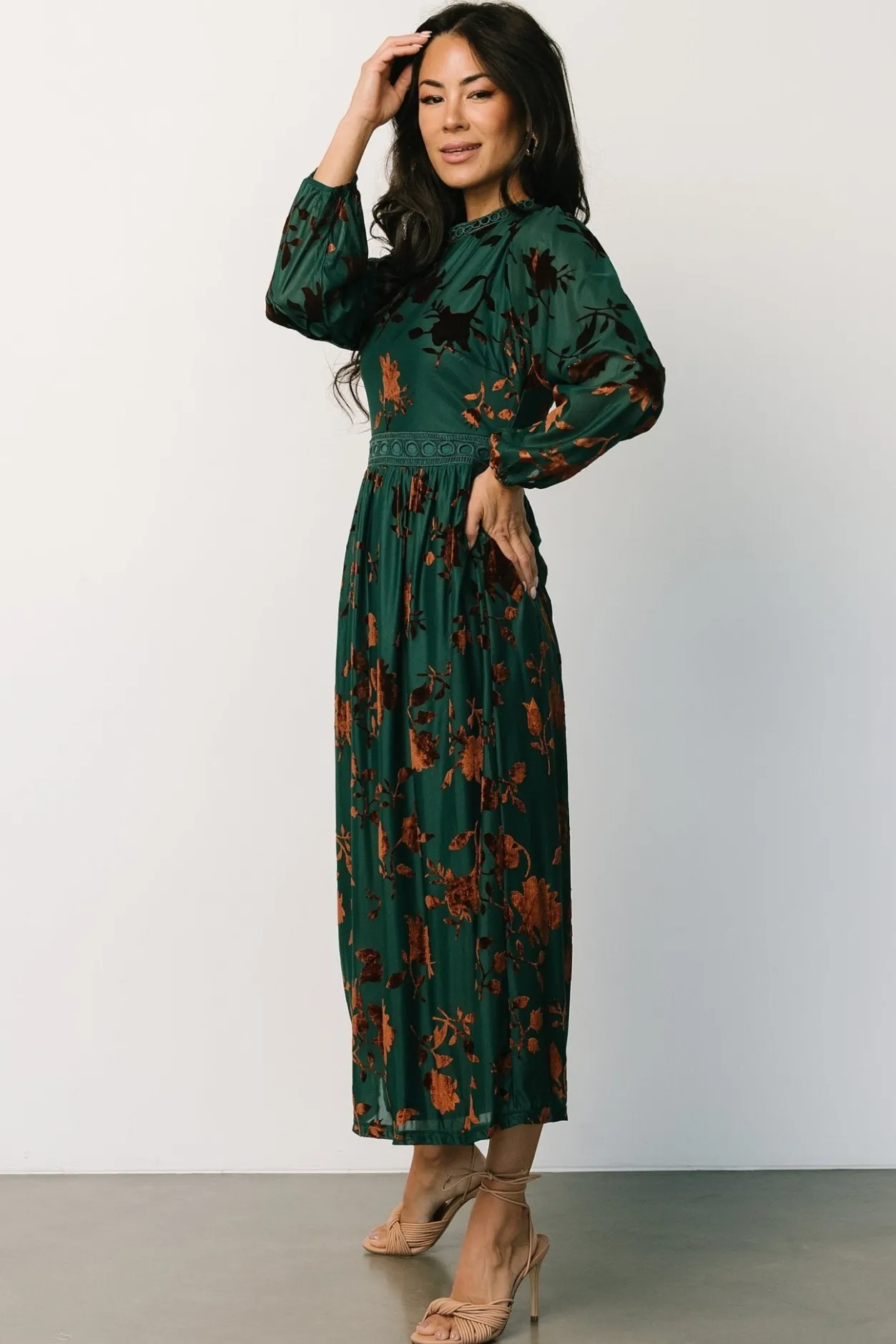 Hot Baltic Born Christine Velvet Embossed Midi Dress | Jade
