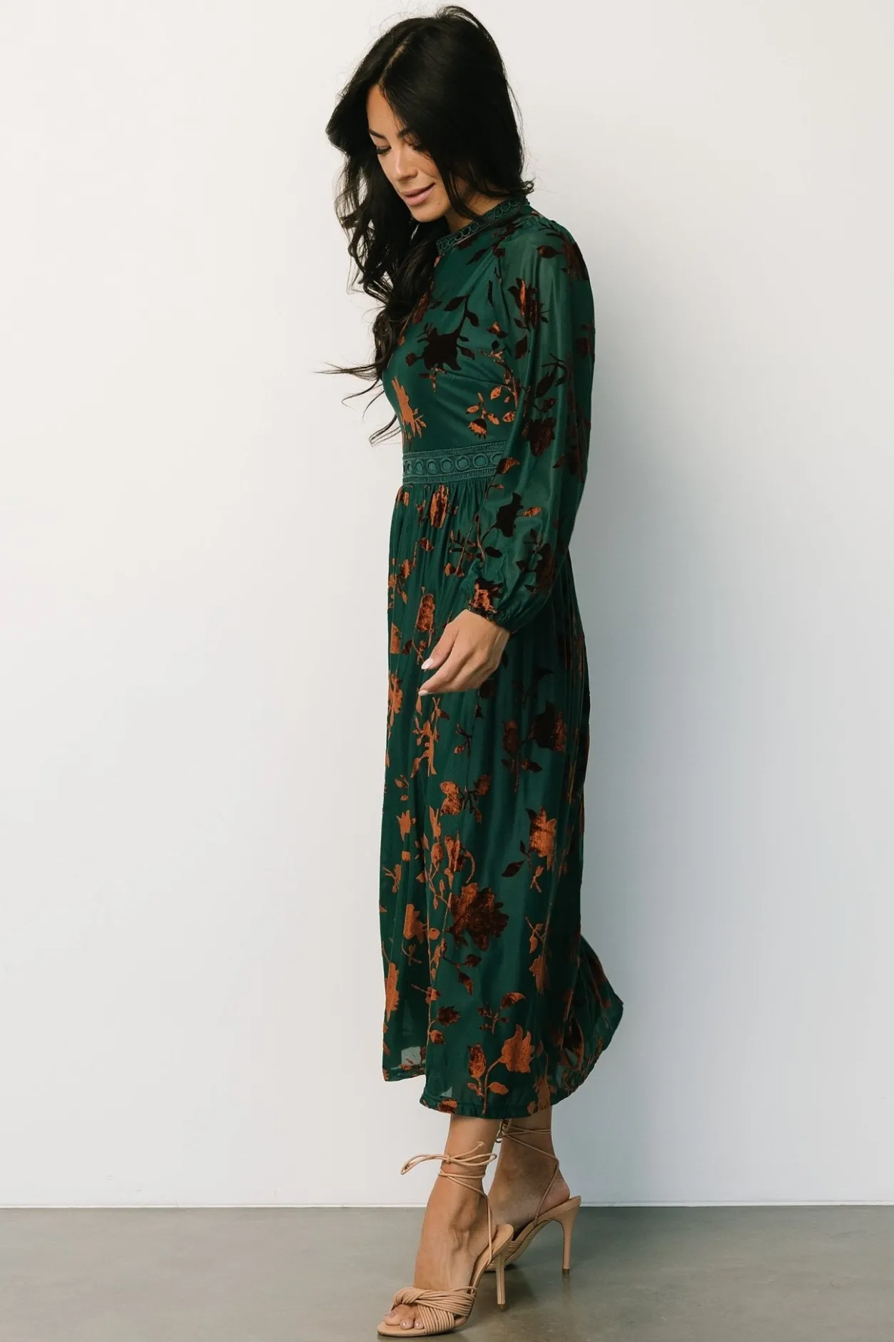 Hot Baltic Born Christine Velvet Embossed Midi Dress | Jade