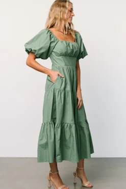 Hot Baltic Born Cindy Puff Sleeve Tiered Dress | Dusty Green DustyGreen