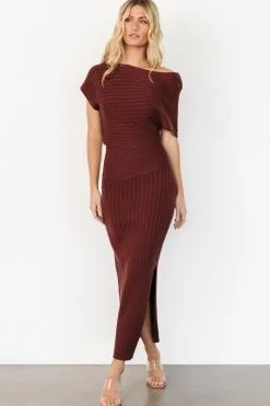 Sale Baltic Born Clara Ribbed Sweater Dress | Mahogany Brown MahoganyBrown
