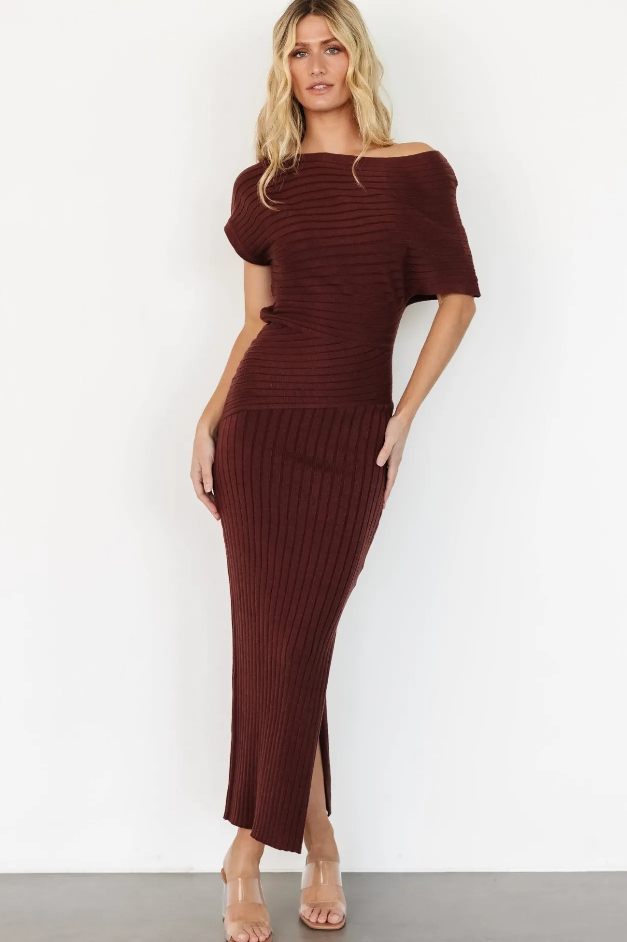 Sale Baltic Born Clara Ribbed Sweater Dress | Mahogany Brown MahoganyBrown
