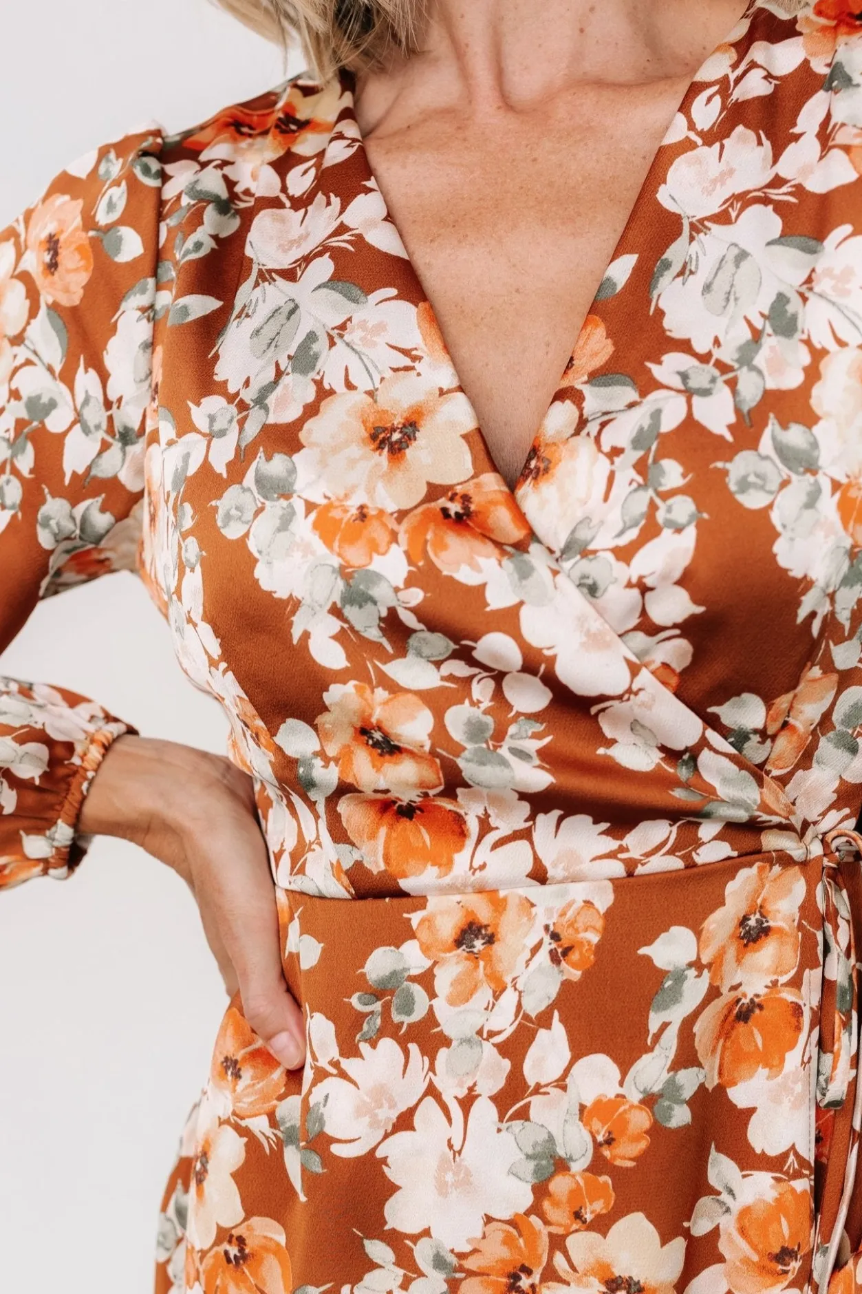 Hot Baltic Born Clarissa Faux Wrap Midi Dress | Copper + Ivory Copper+Ivory