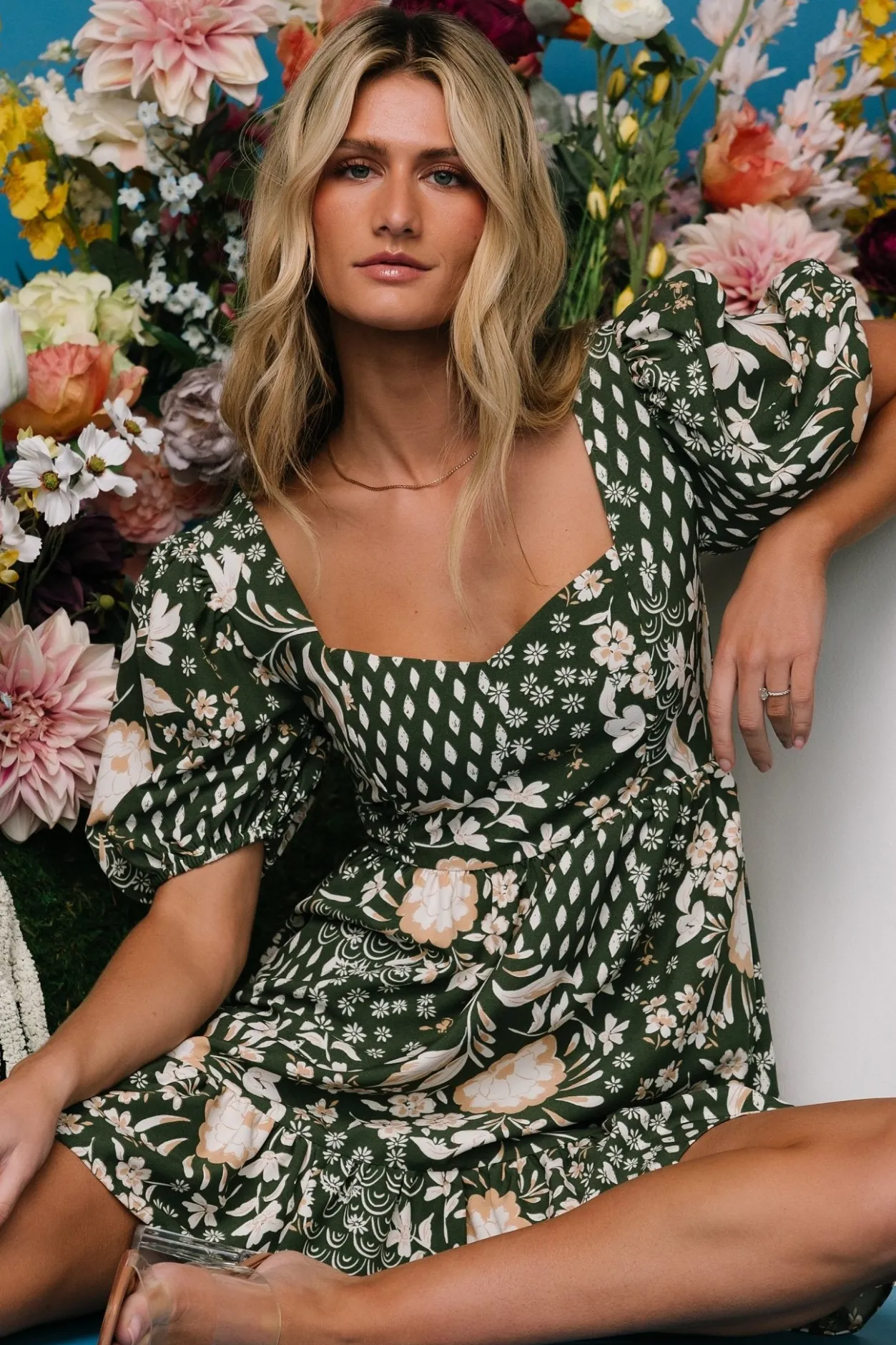 New Baltic Born Clea Sweetheart Mini Dress | Olive Multi OliveMulti