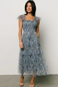 Best Baltic Born Clementine Tulle Midi Dress | Dusty Blue Floral DustyBlueFloral