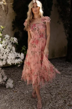 Best Baltic Born Clementine Tulle Midi Dress | Pink Rose Floral PinkRoseFloral