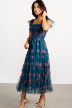 Best Baltic Born Clementine Tulle Midi Dress | Persian Blue + Rust PersianBlue+Rust