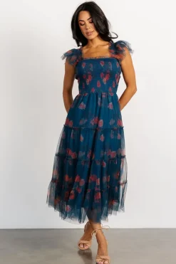 Best Baltic Born Clementine Tulle Midi Dress | Persian Blue + Rust PersianBlue+Rust