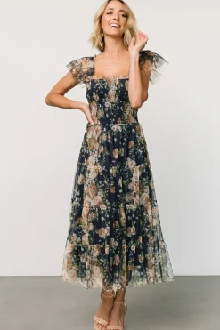 New Baltic Born Clementine Tulle Midi Dress | Blue + Golden Floral Blue+GoldenFloral