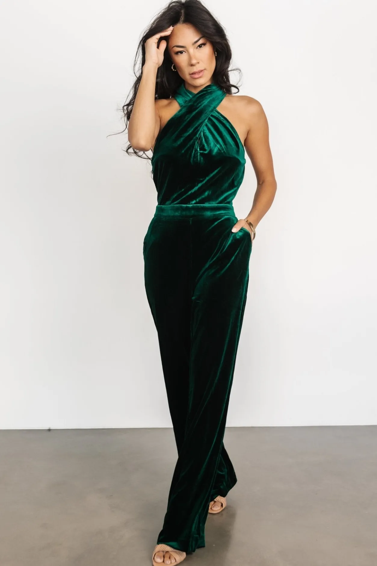 Discount Baltic Born Cleopatra Velvet Jumpsuit | Dark Green DarkGreen