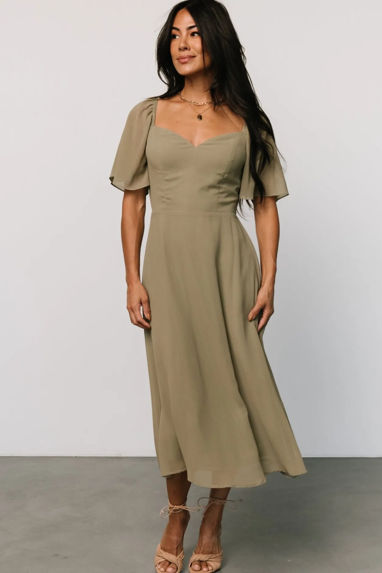 Clearance Baltic Born Colette Sweetheart Midi Dress | Dusty Olive DustyOlive