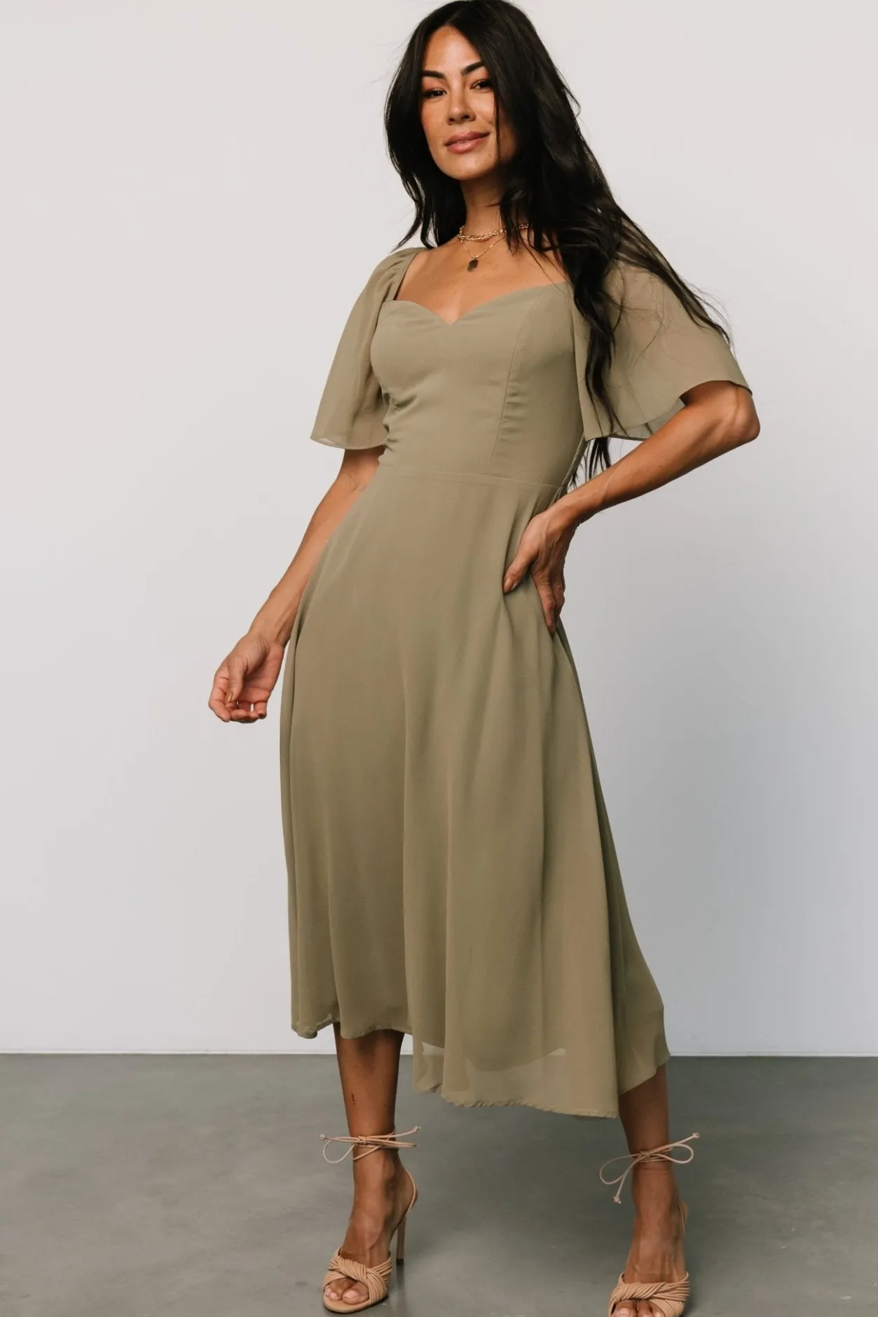 Clearance Baltic Born Colette Sweetheart Midi Dress | Dusty Olive DustyOlive