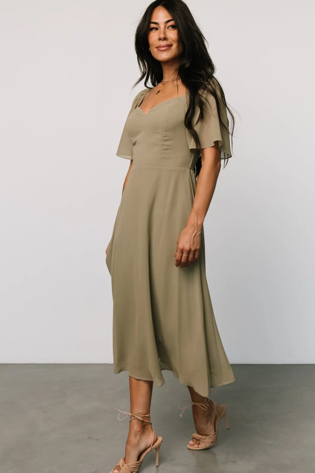 Clearance Baltic Born Colette Sweetheart Midi Dress | Dusty Olive DustyOlive