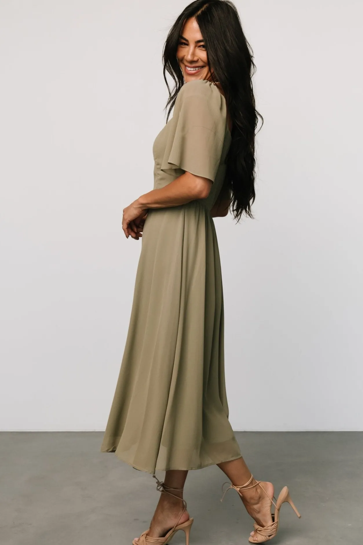 Clearance Baltic Born Colette Sweetheart Midi Dress | Dusty Olive DustyOlive