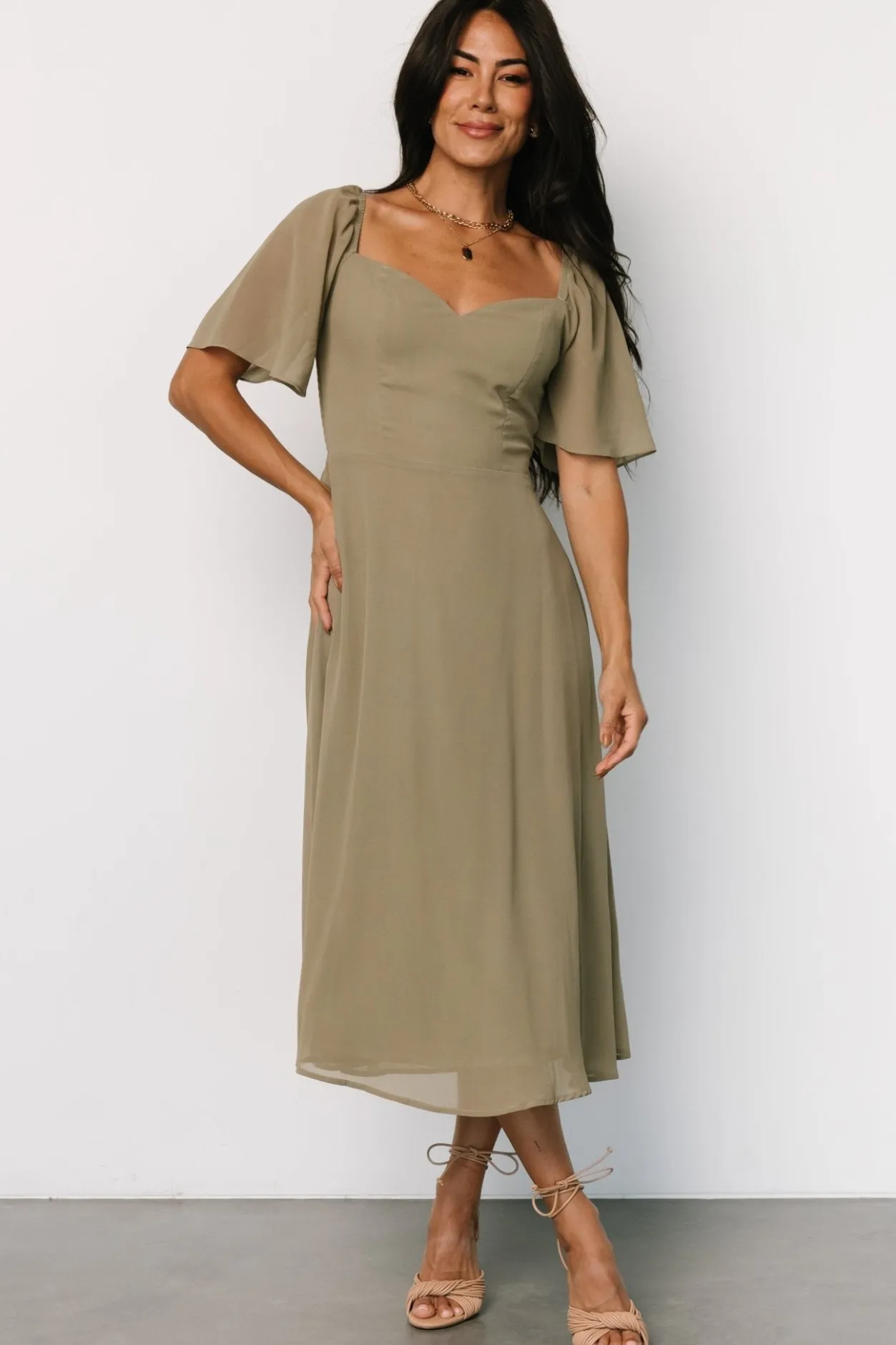 Clearance Baltic Born Colette Sweetheart Midi Dress | Dusty Olive DustyOlive